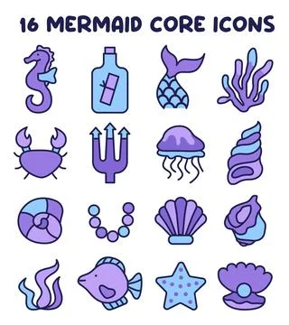 Mermaid elements set. Magical undersea world, seashell, starfish, corals Stockillustratie