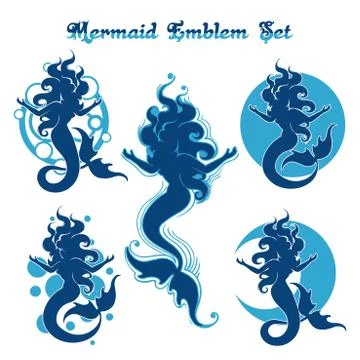 Mermaid Emblem Set Stock Illustration