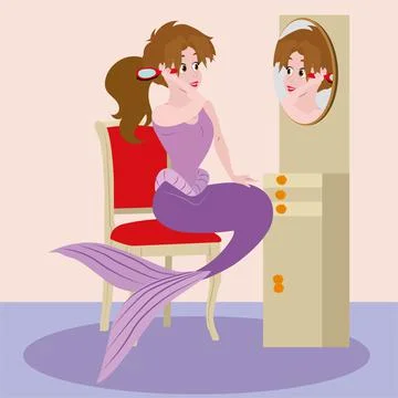 The mermaid is looking in the mirror Stock Illustration