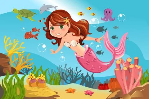 Mermaid in ocean Stock Illustration