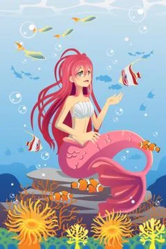 Mermaid in ocean Stock Illustration