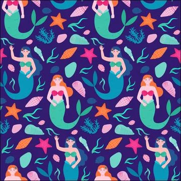 Mermaid pattern collection Illustrazione stock