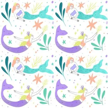 Mermaid pattern collection theme 스톡 일러스트