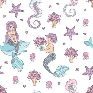 MERMAID PATTERN Wedding Seamless Pattern Vector Illustration Stock Illustration