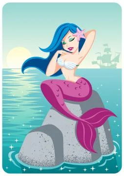 Mermaid on Reef Stock Illustration