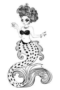 Mermaid with rococo hair Ilustración de archivo