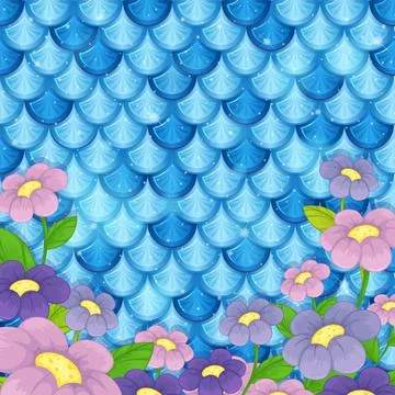 Mermaid scale pattern with many flowers 스톡 일러스트