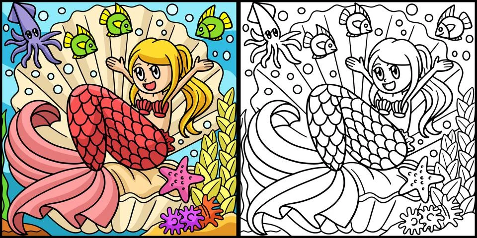 Mermaid Sitting in a Giant Shell Illustration Stock Illustration