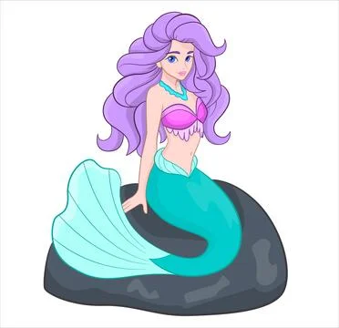 Mermaid sitting on a stone Stock Illustration