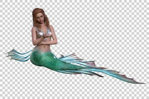 Mermaid sitting with tail to the side. Stock Illustration