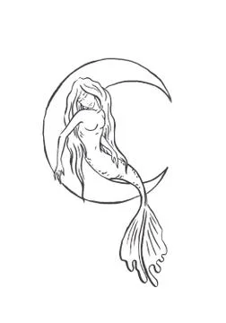 Mermaid sleeping on moon Stock Illustration
