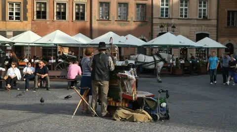 Mermaid Statue, Market Place, Warsaw Old Town, Stare Miasto, Poland, Europe Stock Footage