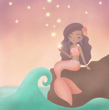 Mermaid At Sunset Stock Illustration