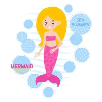 Mermaid surrounded by air bubbles vector illustration Stock Illustration