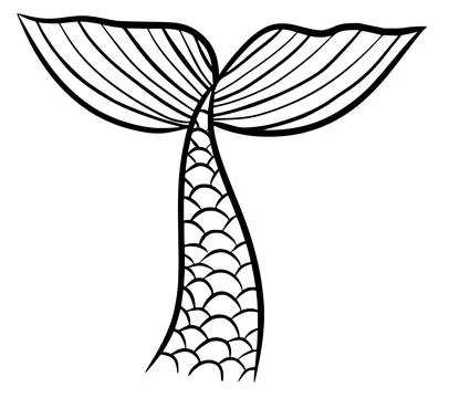 Mermaid tail cute vector black contour marine tale girl element Stock Illustration