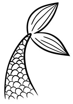 Mermaid tail cute vector black contour marine tale girl element Stock Illustration