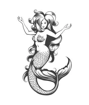 Mermaid Tattoo in Retro Style Stock Illustration