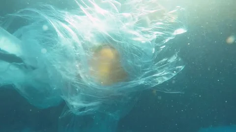 Mermaid Trapped in Plastic Bag Underwater, Pollution. Sirena en Plastico Stock Footage 291682853
