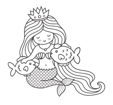 Mermaid with two big fish. Stock Illustration