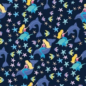 Mermaids and fish pattern Stock Illustration