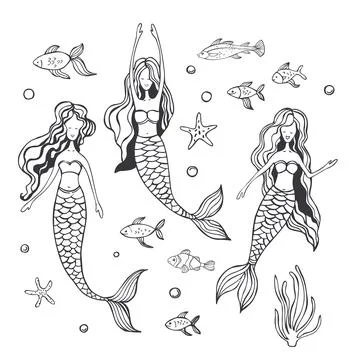Mermaids.Vector  illustration. Stock Illustration