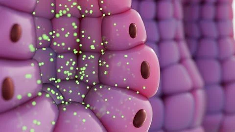 Merocrine Secretion, Cellular Physiology and Mucus Production. Stockillustratie