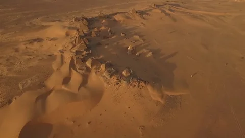 Meroe Pyramids from high up Video stock 72686675