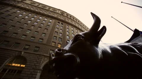 Merrill lynch bull-Dolly and pan medium shot Stock Footage