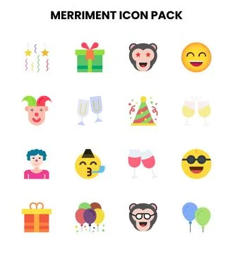 Merriment Flat Vector Icons Pack Stock Illustration