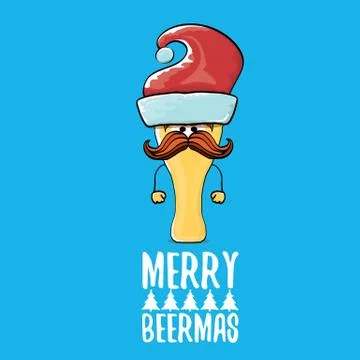 Merry beermas vector comic christmas greeting card with beer glass cartoon Stock Illustration