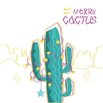 Merry cactus. Vector Merry christmas greeting card with cactus and American d Stock Illustration