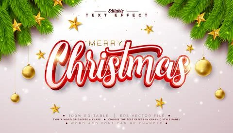 Merry Christmas 3D Text Effect Design. Editable and Scalable Vector Graphic Illustrazione stock