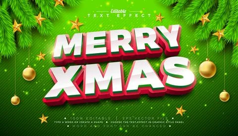 Merry Christmas 3D Text Effect Design. Editable and Scalable Vector Graphic 스톡 일러스트