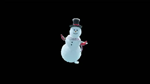 Merry christmas and happy new year 3d rendering Snowman, with Alpha matte. Stock Footage