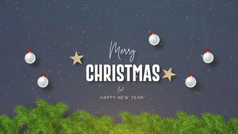 Merry Christmas and Happy New Year with falling snow and stars, Christmas leaf. Video stock 258635577