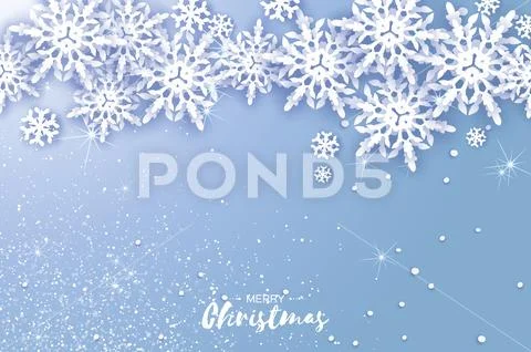 Merry Christmas and Happy New Year Greetings card. White Paper cut snowflakes Stock Illustrationen