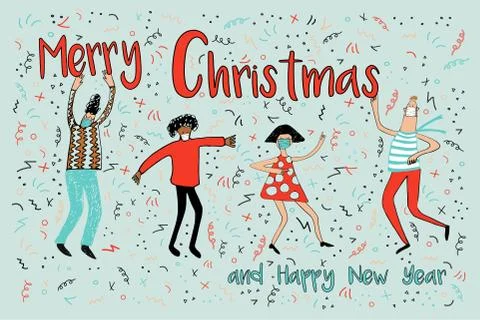Merry Christmas and Happy New Year greeting card illustration Stock Illustration