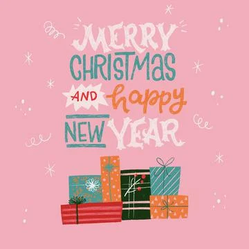 Merry Christmas And Happy New Year holiday inscription Stock Illustration