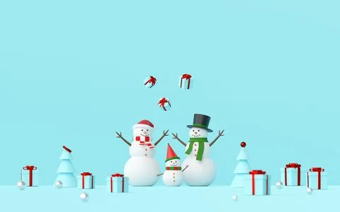 Merry Christmas and Happy New Year, Scene of Snowman celebrate Christmas gi.. Stock Illustration