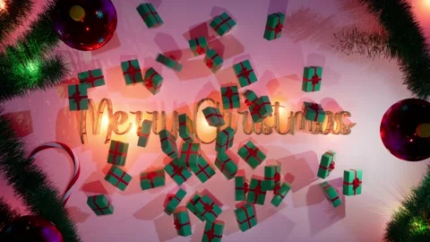 Merry christmas animation with falling drop boxes present gift on the decora Stock Footage 217366456