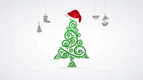 Merry Christmas Animation Green Tree with Hat 4K Motion Video Stock Footage 323461129