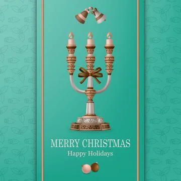 Merry Christmas background and Happy New Year with balls, bells and candelabrum Stock Illustration