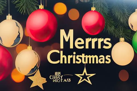 Merry Christmas background with pine trees, balls, gifts and Christmas decora Stock Illustration