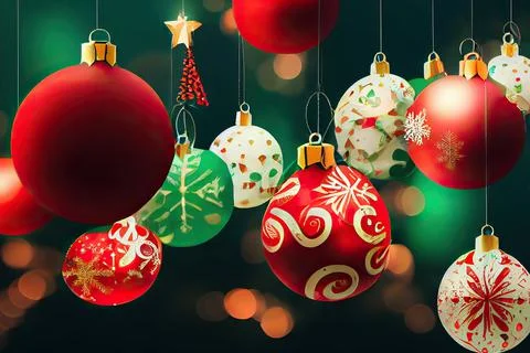 Merry Christmas background with pine trees, balls, gifts and Christmas decora Stock Illustration