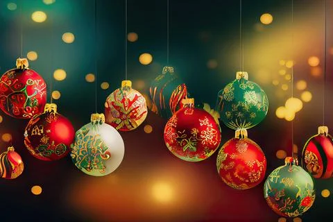 Merry Christmas background with pine trees, balls, gifts and Christmas decora Stock Illustration