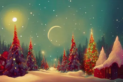 Merry Christmas background with pine trees, balls, gifts and Christmas decora Stock Illustration