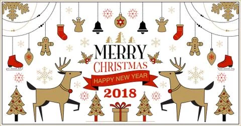 Merry Christmas Background, Set, simple, Modern, Vector Illustration. Stock Illustration