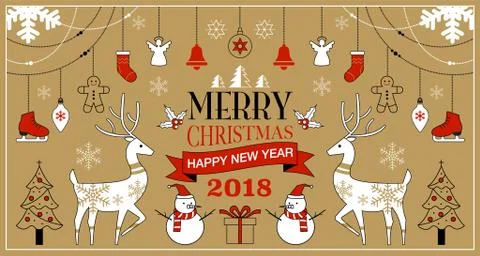 Merry Christmas Background, Set, simple, Modern, Vector Illustration. Stock Illustration