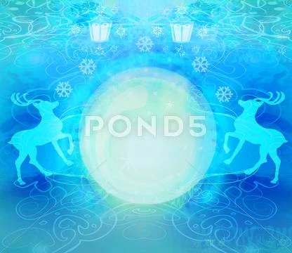 Merry christmas background with snowflakes and reindeer Stock Illustration