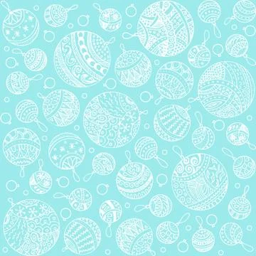 Merry christmas balls doodle pattern of line with ornaments and font templates Stock Illustration